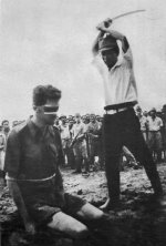 Leonard Siffleet about to be beheaded with a sword by a Japanese soldier, 1943.jpg